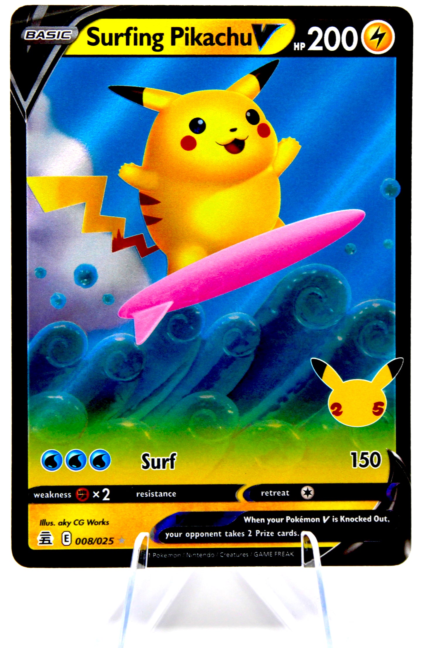 Pokémon TCG – Surfing Pikachu V (008/025 Celebrations) – Full‑Art Holofoil – NM