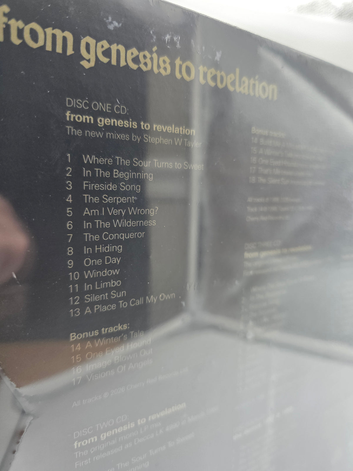 Genesis From Genesis to Revelation Disc 1 and Disc 2 tracklist close-up