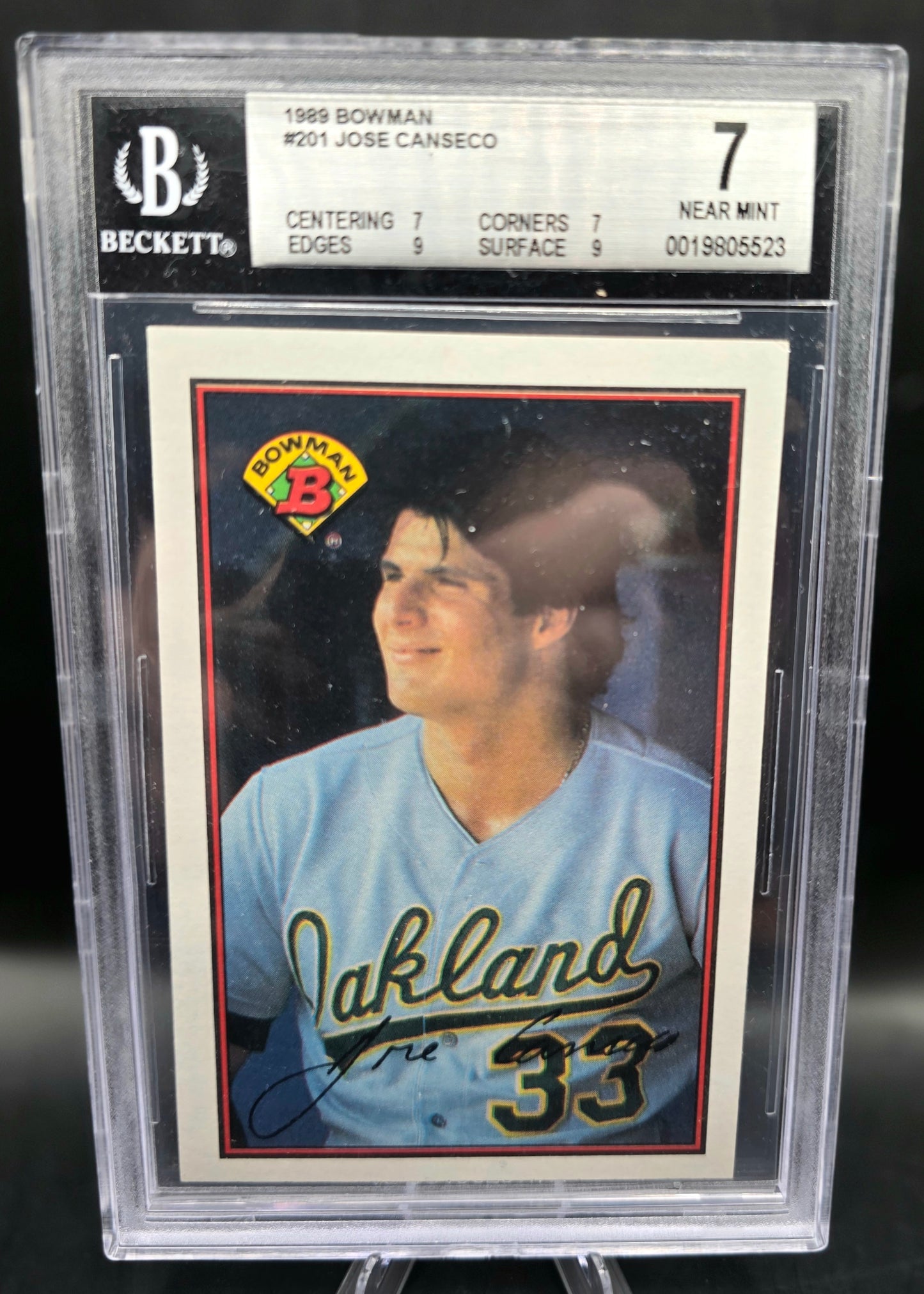 1989 Bowman #201 Jose Canseco BGS 7 Near Mint Oakland A's