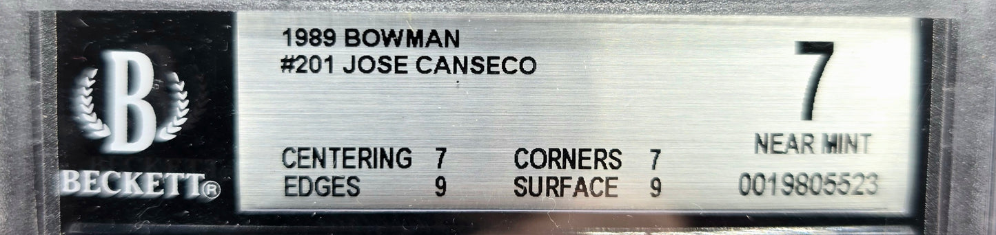 1989 Bowman #201 Jose Canseco BGS 7 Near Mint Oakland A's
